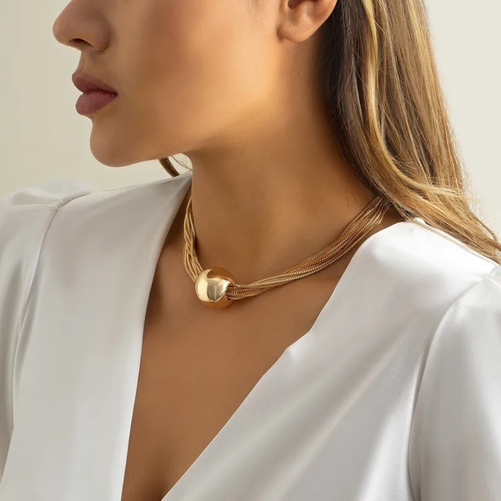 Gold Ball Multi Chain Choker - Picture 2 of 4